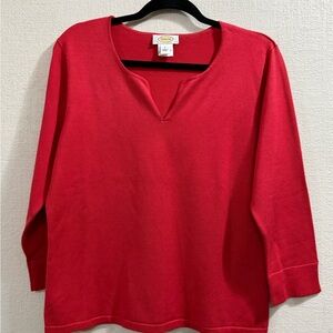Talbots vibrant Red V-Neck Sweater top size large casual Summer
